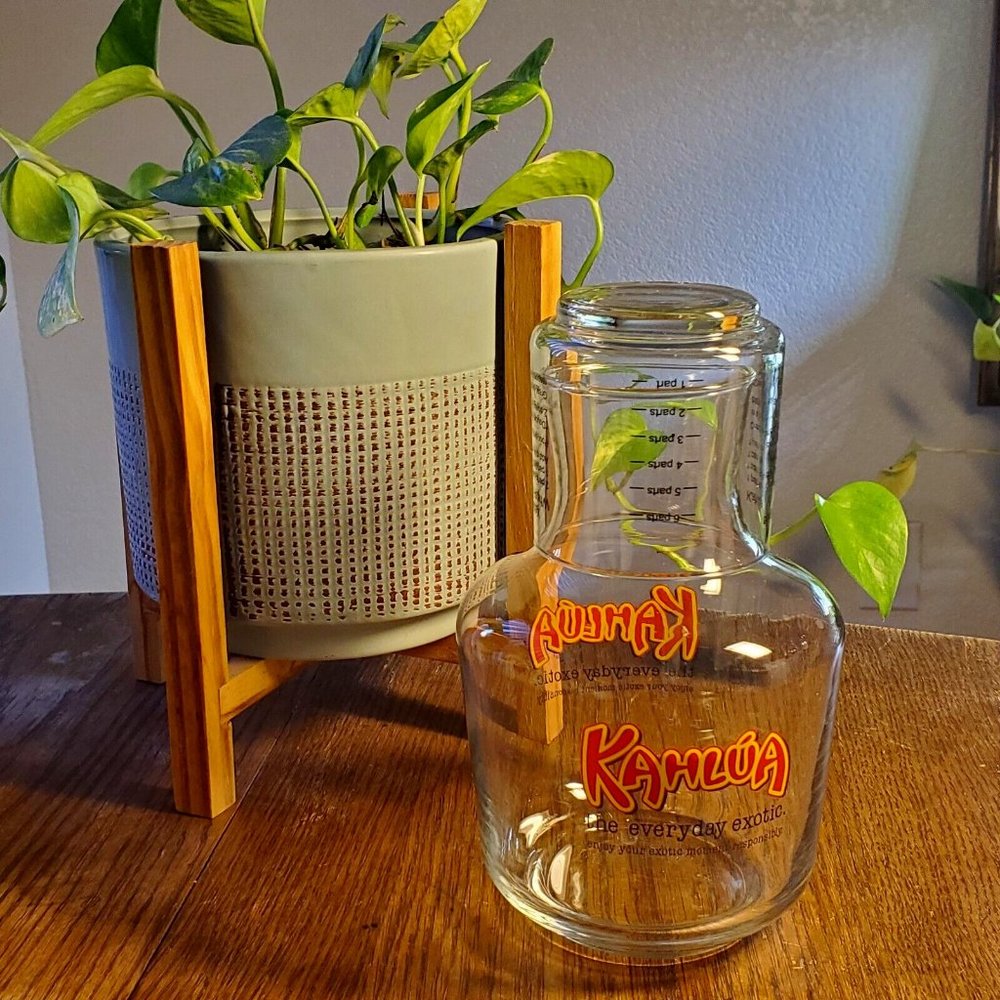 VTG Kahlúa Liqueur Glass Carafe Tumble Up & Mixing Glass w/ Recipes Retro 7 inch